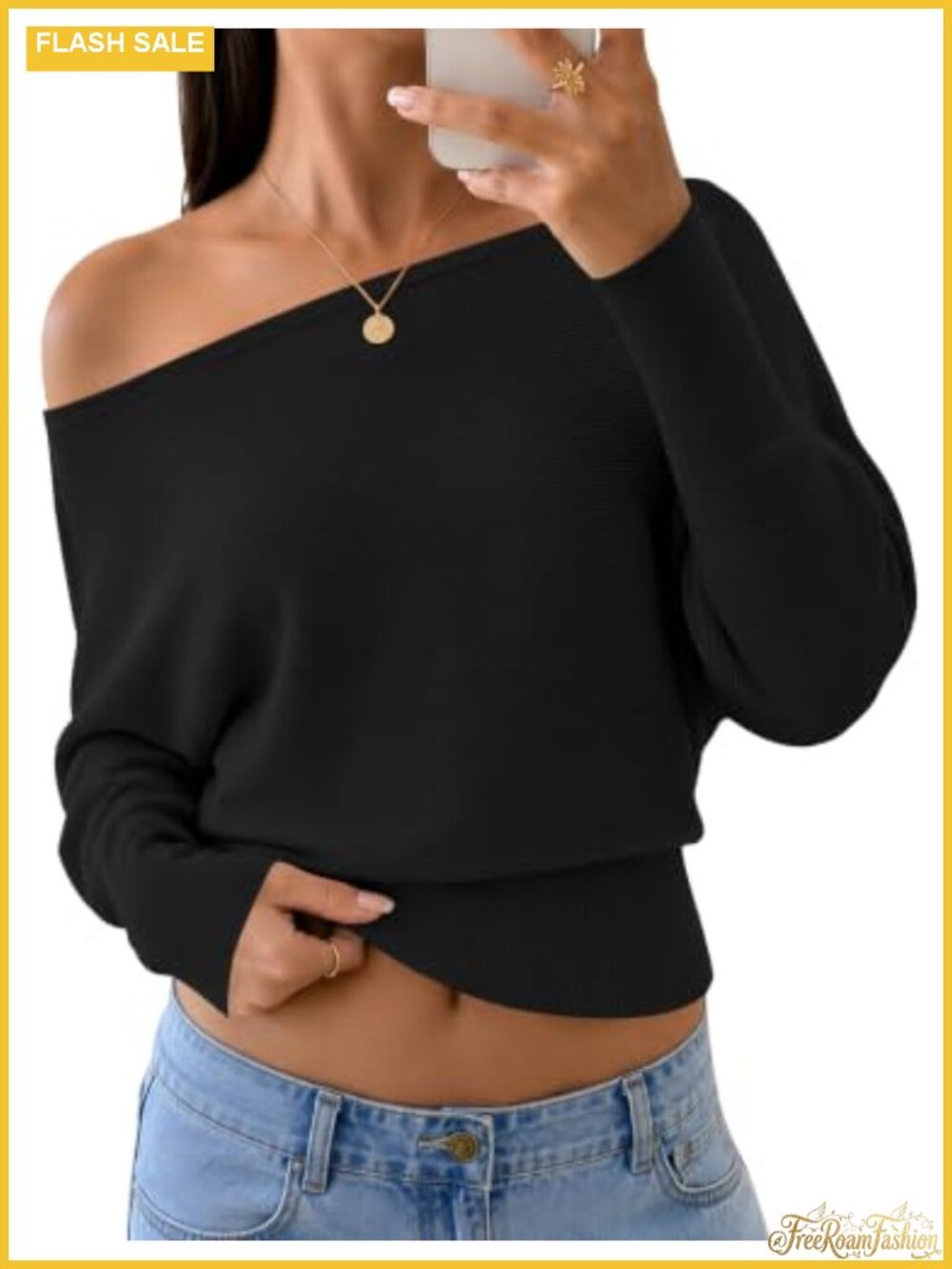 Off the Shoulder Knit Pullover Sweater Women Fall Casual Top